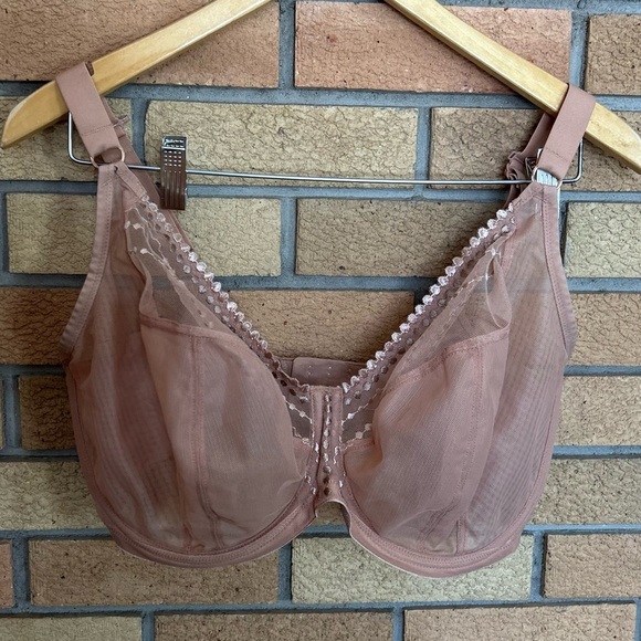 Elomi Matilda Full Figure Unlined Underwire Plunge Bra Tan/Pink Size 34L - Picture 2 of 4